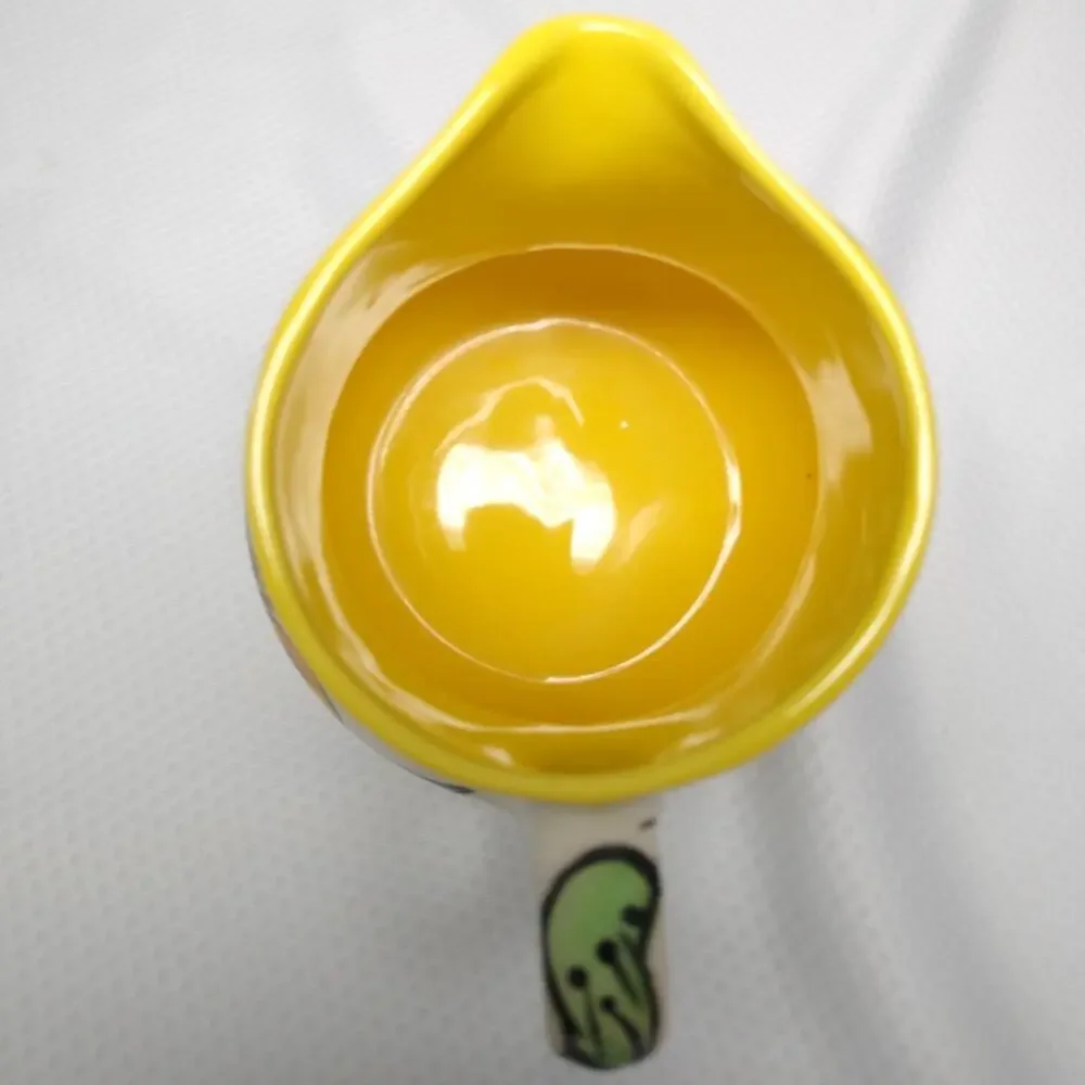 Studio Pottery Creamer Pitcher 1980 Vintage Pour Serveware Yellow Botanical 4